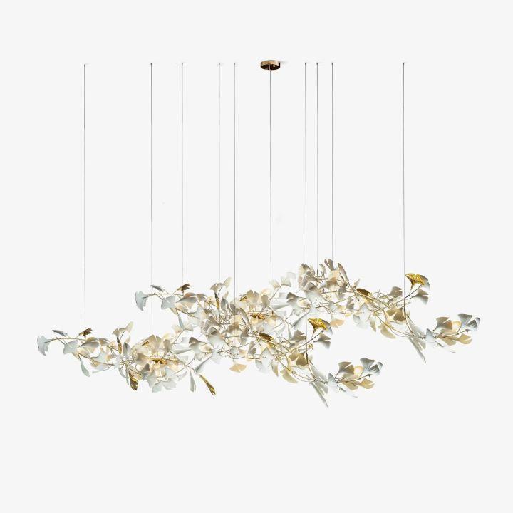 Ginkgo Special Chandelier-chandeliers for dining room,chandeliers for stairways,chandeliers for foyer,chandeliers for bedrooms,chandeliers for kitchen,chandeliers for living room-All white leaves-L 150cm x H 65cm / L 59.1″ x H 25.6″-Blushlighting