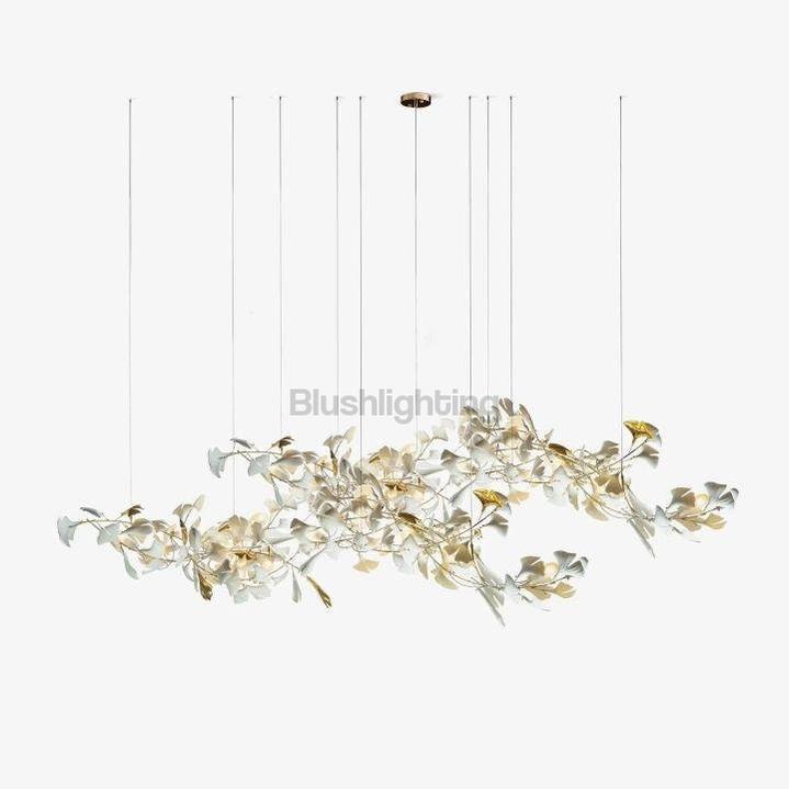 Ginkgo Special Chandelier - All white leavesL 150cm x H 65cm / L 59.1″ x H 25.6″Blushlighting