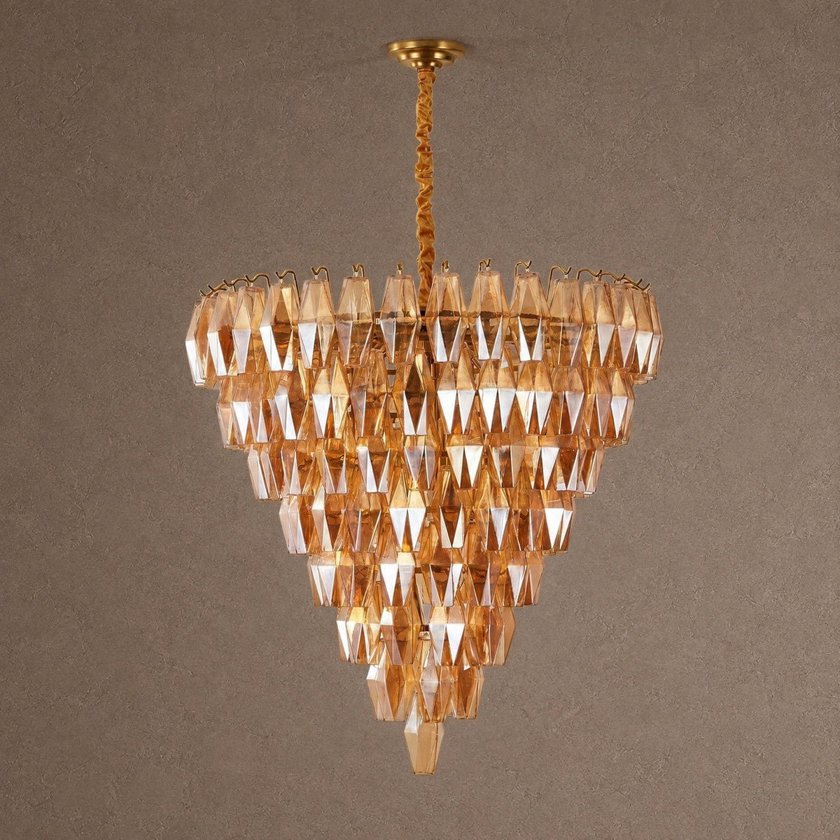 Glam Amber Glass Tiered Chandelier, 39.4 inch - ∅ 39.4″ x H 39.4″Gold & AmberBlushlighting