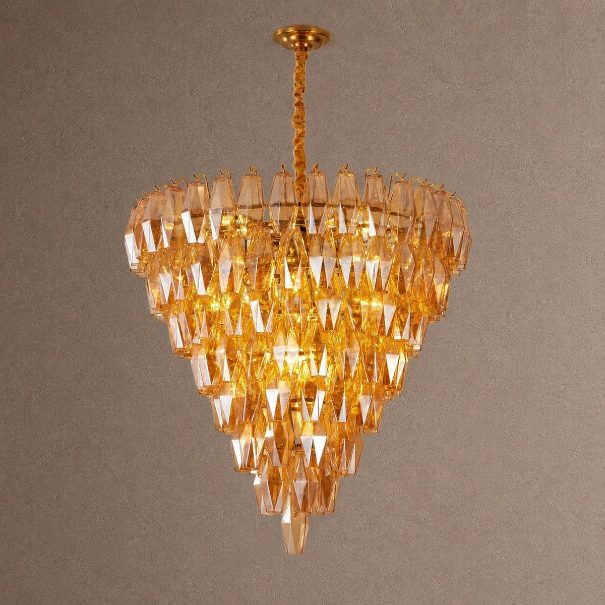 Glam Amber Glass Tiered Chandelier, 39.4 inch - ∅ 39.4″ x H 39.4″Gold & AmberBlushlighting