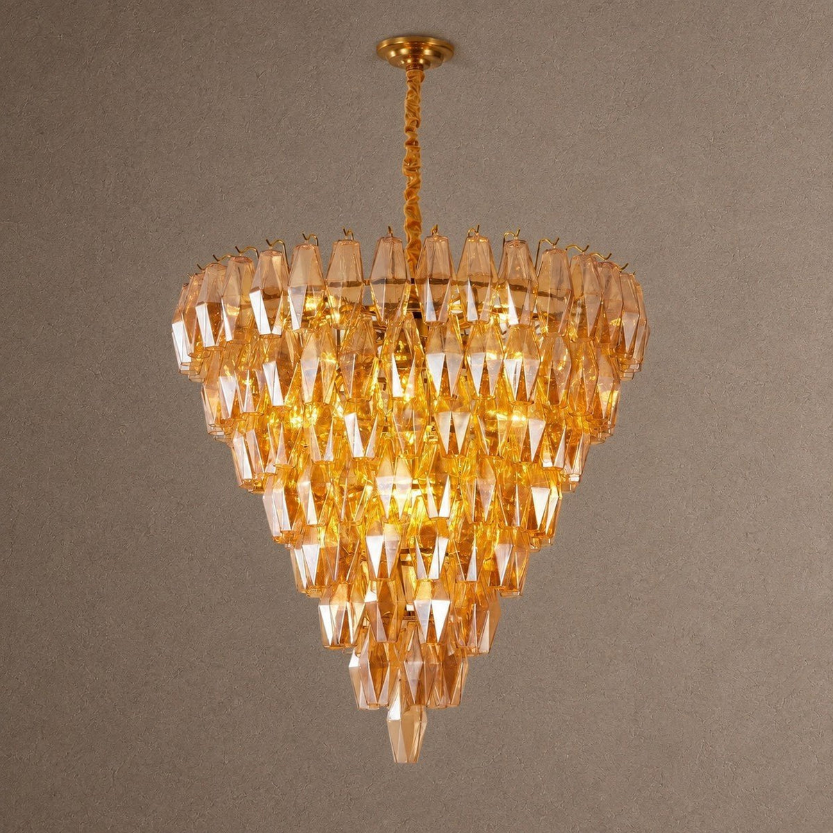 Glam Amber Glass Tiered Chandelier, 39.4 inch - ∅ 39.4″ x H 39.4″Gold & AmberBlushlighting