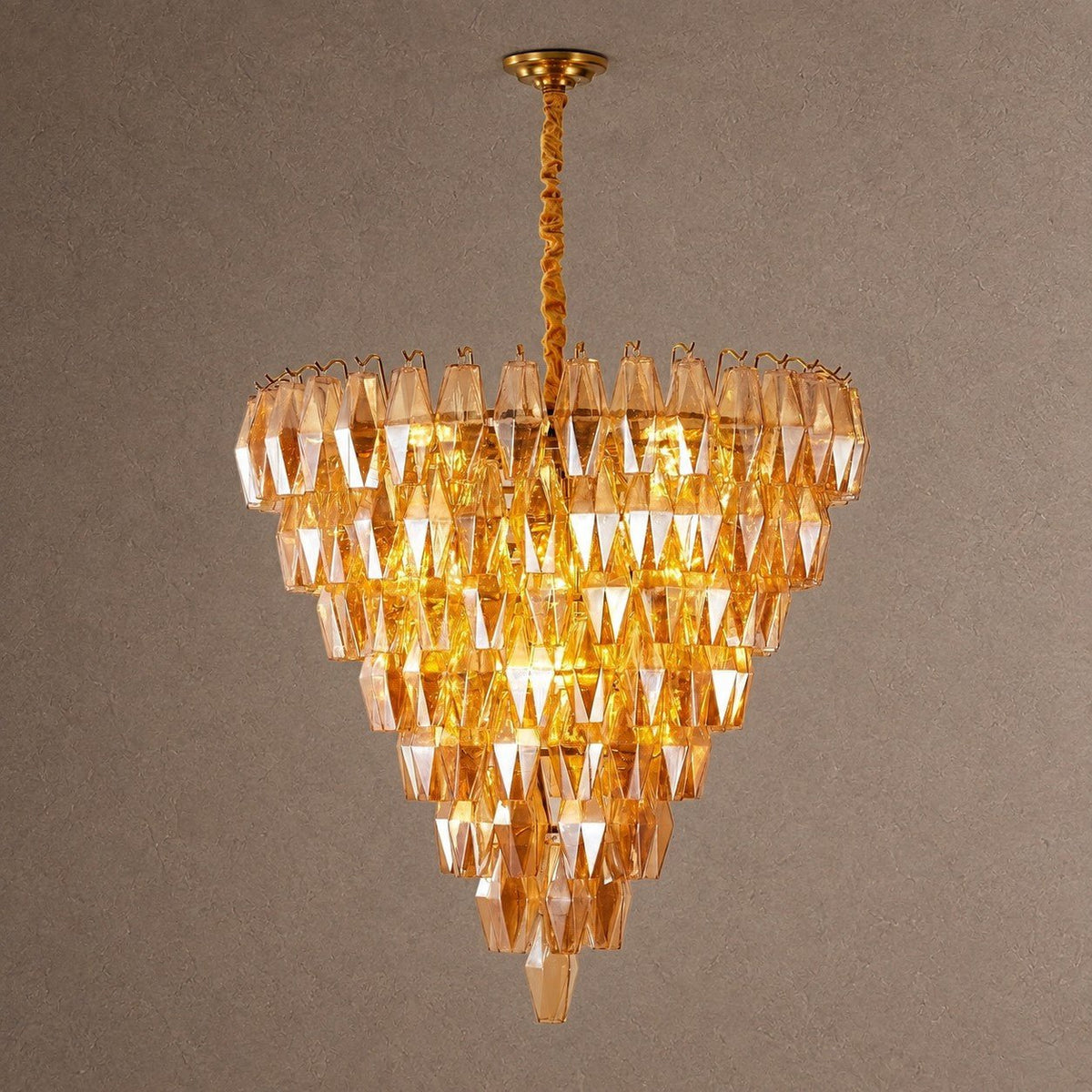 Glam Amber Glass Tiered Chandelier, 39.4 inch - ∅ 39.4″ x H 39.4″Gold & AmberBlushlighting
