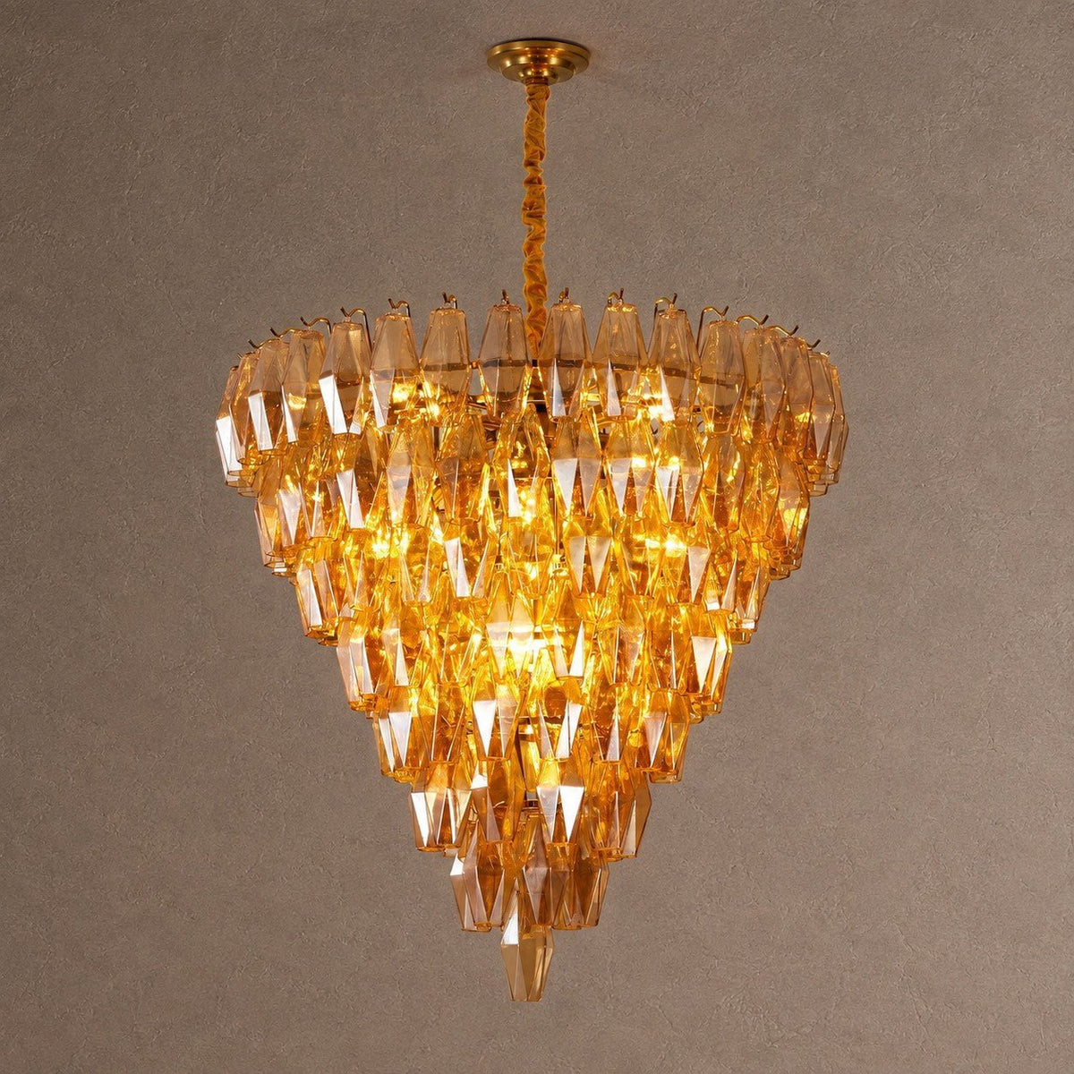 Glam Amber Glass Tiered Chandelier, 39.4 inch - ∅ 39.4″ x H 39.4″Gold & AmberBlushlighting