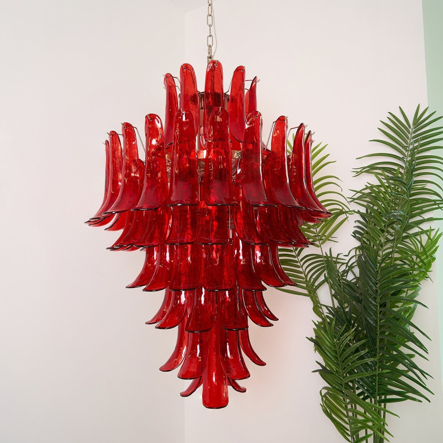 Glass Crimson Cascade Chandelier - ∅ 31.5″ x H 47.2″Crimson & ChromeBlushlighting