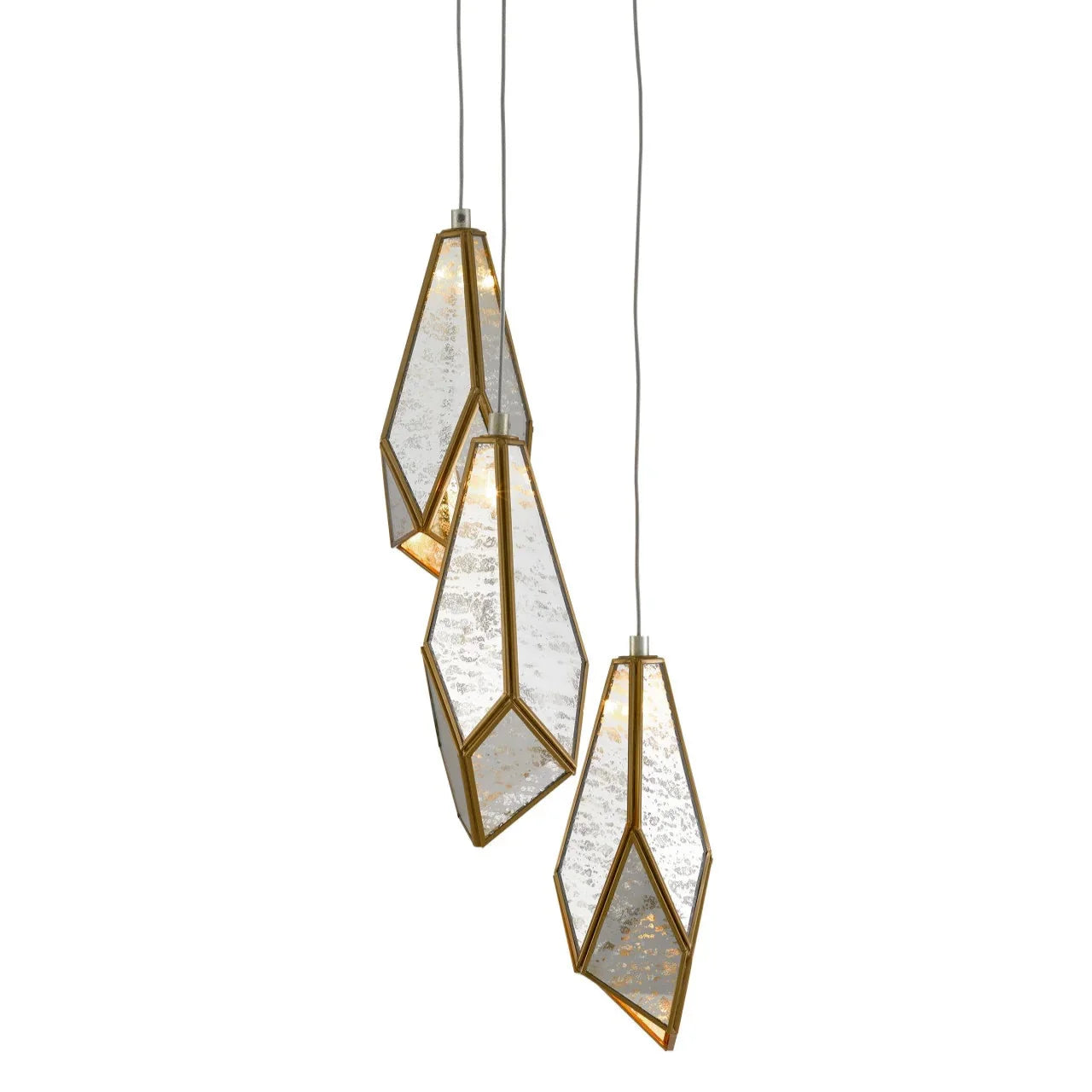 Glass Mirror 3-Light Round Multi-Drop Pendant-