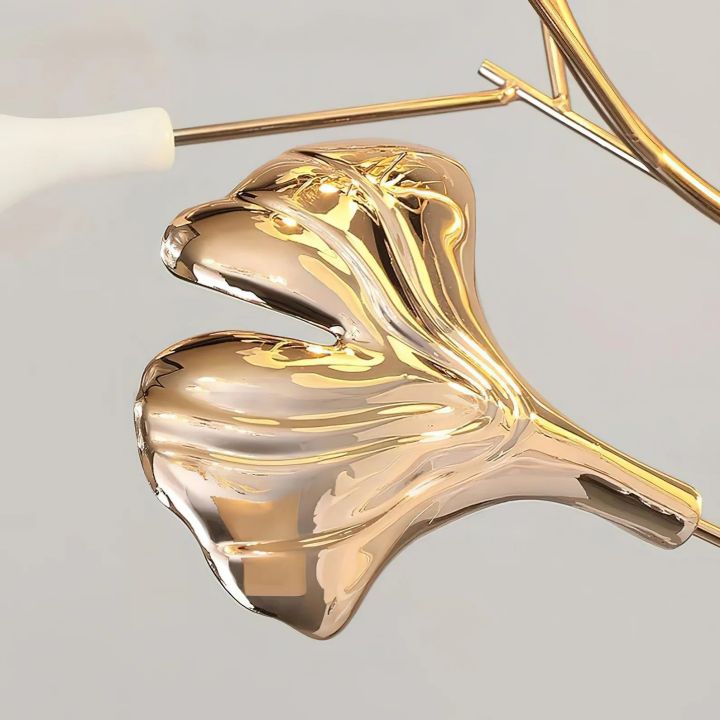 Gliss Gingko Ceramic Leaf Floor Lamp, Modern Stand Lamp - Gold & White Marble BaseBlushlighting