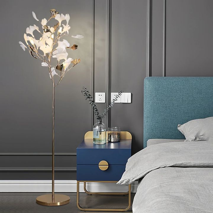 Gliss Gingko Ceramic Leaf Floor Lamp, Modern Stand Lamp - Gold & White Marble BaseBlushlighting