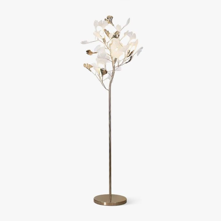 Gliss Gingko Ceramic Leaf Floor Lamp, Modern Stand Lamp - Gold & Gold Metal BaseBlushlighting