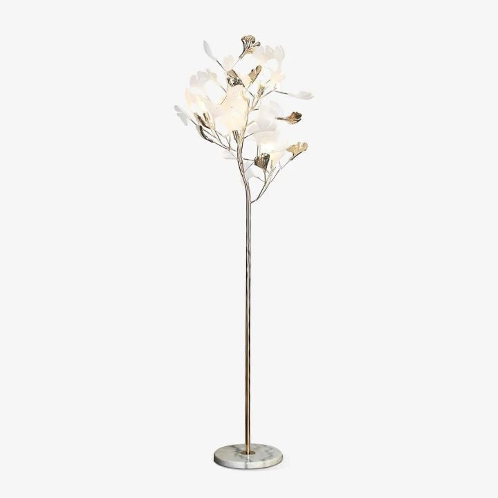 Gliss Gingko Ceramic Leaf Floor Lamp, Modern Stand Lamp - Gold & White Marble BaseBlushlighting