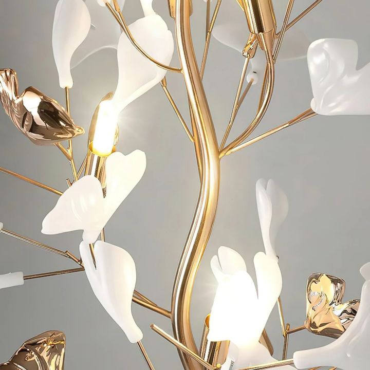 Gliss Gingko Ceramic Leaf Floor Lamp, Modern Stand Lamp - Gold & White Marble BaseBlushlighting