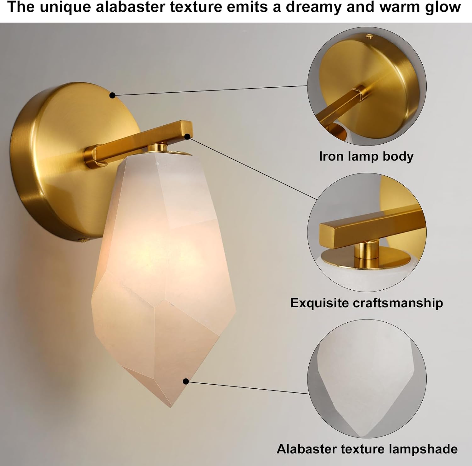 Gold Alabaster Marble Wall Sconce for Modern Living Spaces
