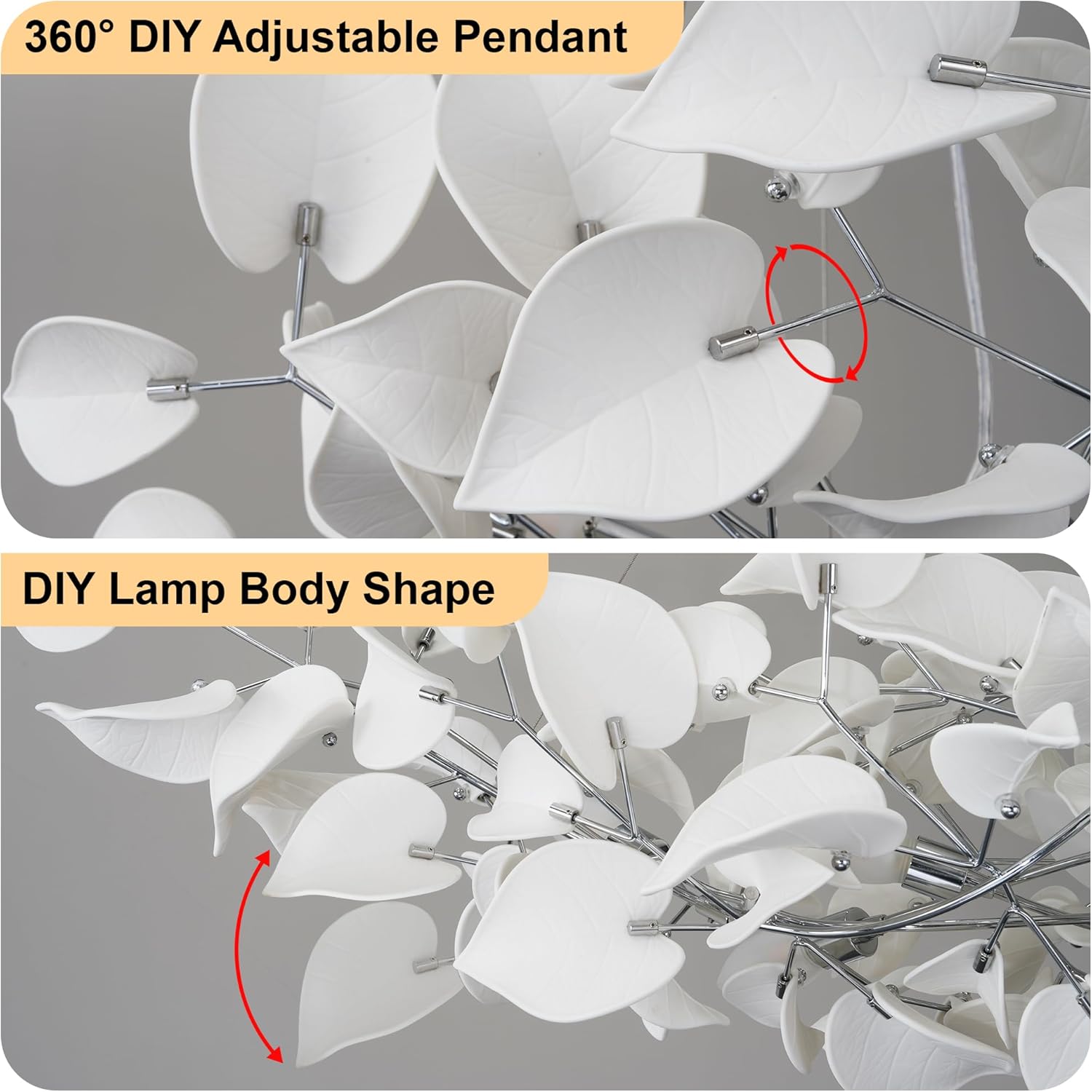 Gold Ceramic Leaf Chandelier 31.5" 6 - Light Modern Round Fixture - SilverD39''Blushlighting