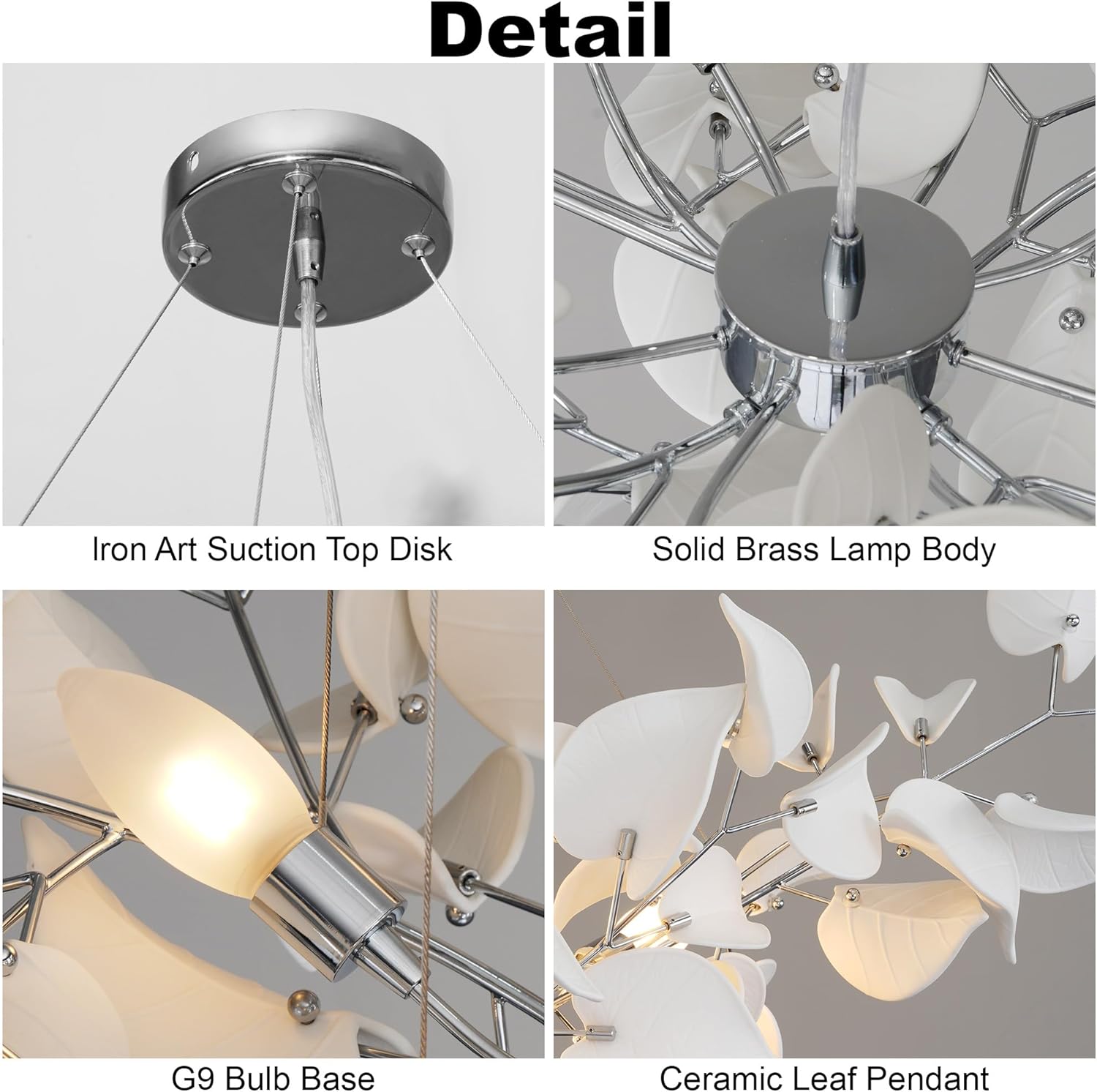 Gold Ceramic Leaf Chandelier 31.5" 6 - Light Modern Round Fixture - SilverD39''Blushlighting