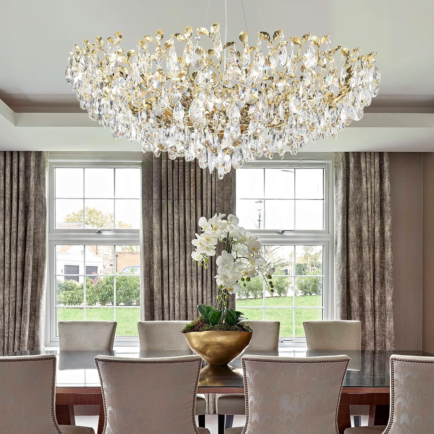 Gold Modern Crystal Tree Branch Leaf Chandelier for Home - Blushlighting