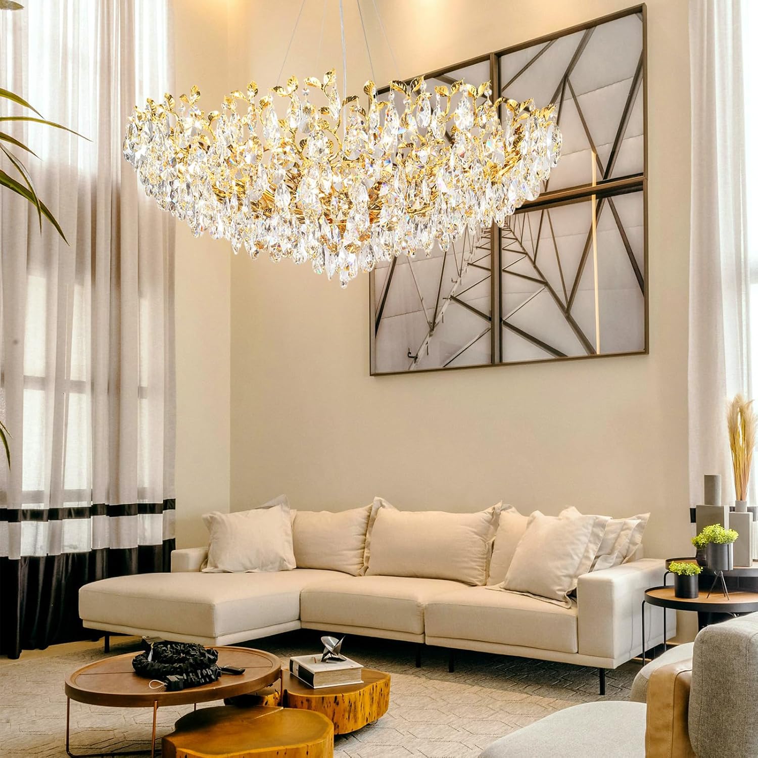 Gold Modern Crystal Tree Branch Leaf Chandelier for Home - Blushlighting