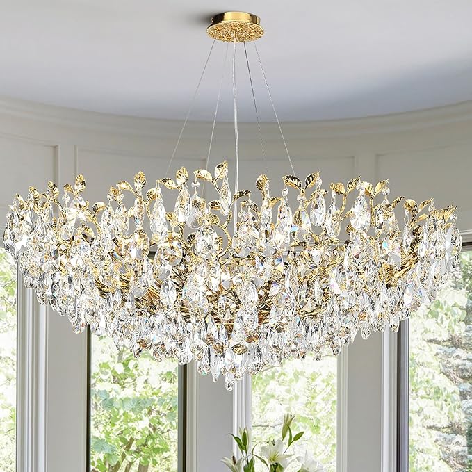 Gold Modern Crystal Tree Branch Leaf Chandelier for Home - Blushlighting