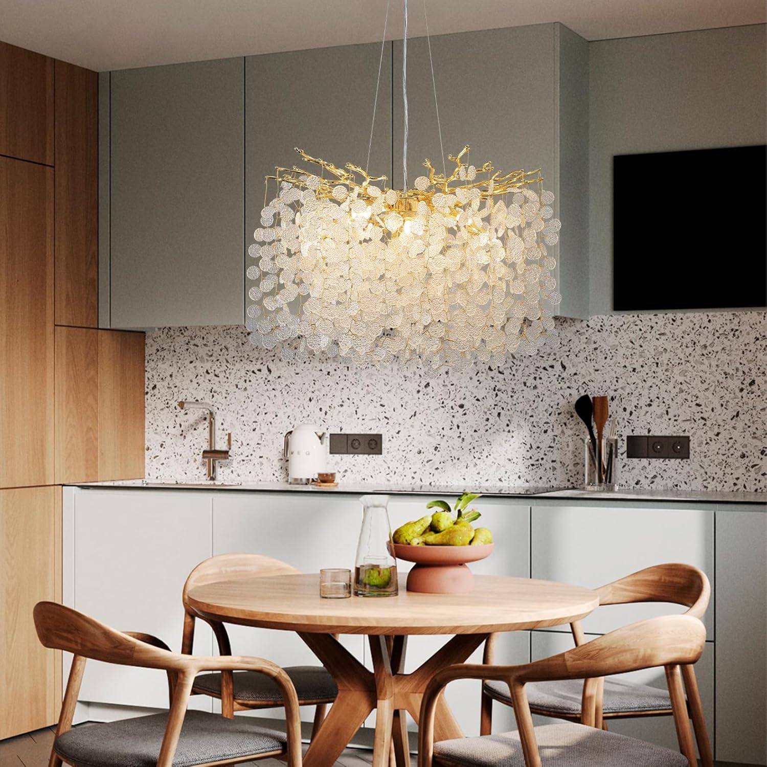 Gold Modern Tree Branch Crystal Chandelier 23.6" Round - GoldRound - Money - D23.6"Blushlighting