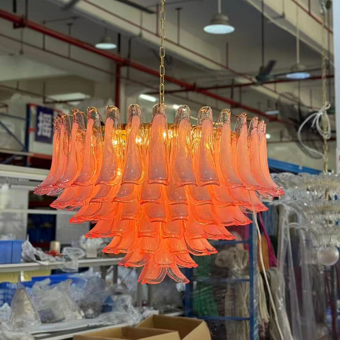 Gold & Pink Barcelona Murano Chandelier with 16 E14 Bulbs-Blushlighting-Blushlighting