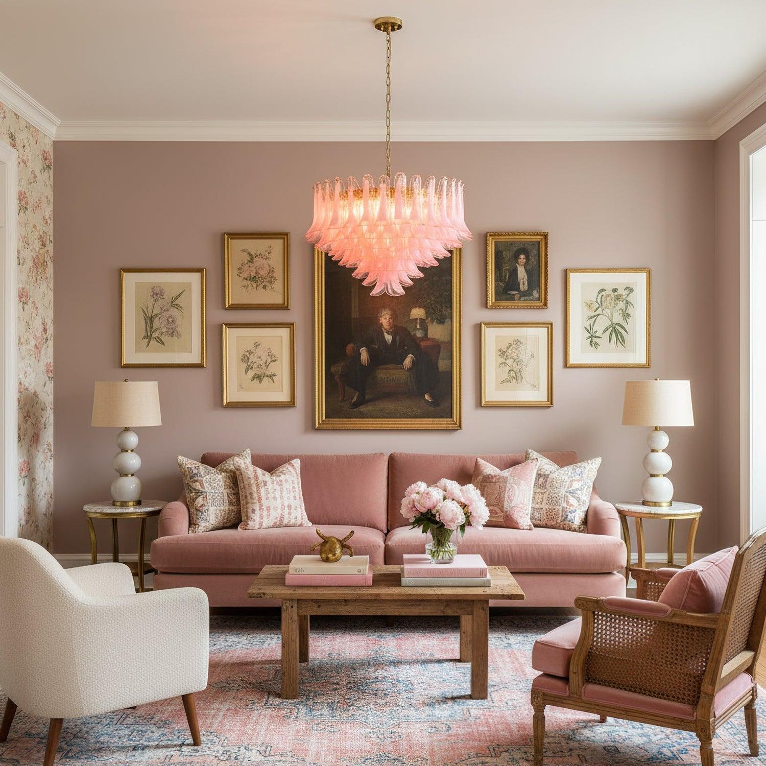 Gold & Pink Barcelona Murano Chandelier with 16 E14 Bulbs-Blushlighting-Blushlighting