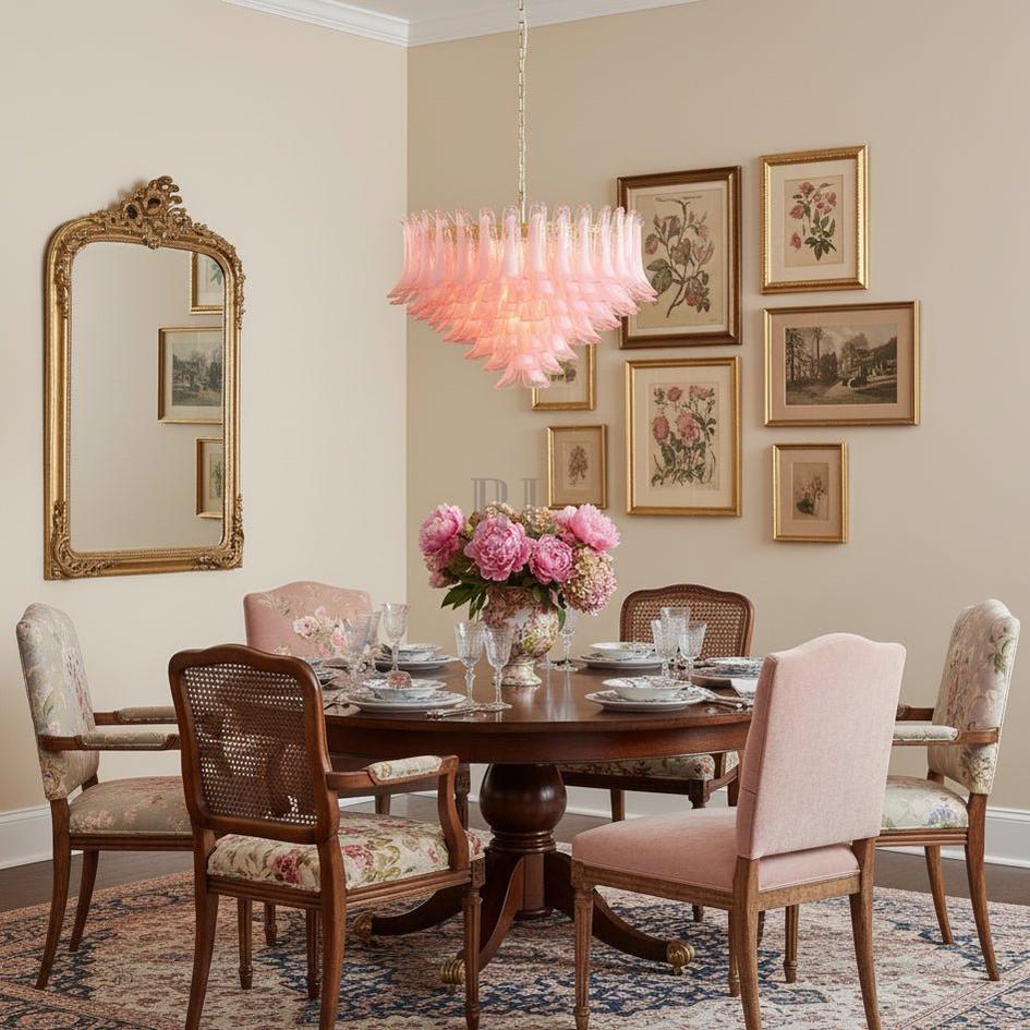 Gold & Pink Barcelona Murano Chandelier with 16 E14 Bulbs-Blushlighting-Blushlighting