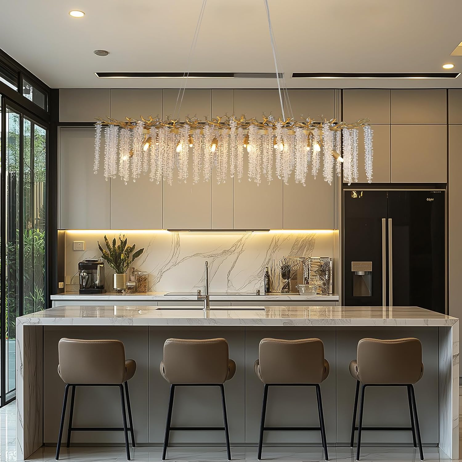 Gold Tree Branch Crystal Chandelier 47.2" Rectangular - GoldRectangle - 47.2"Blushlighting