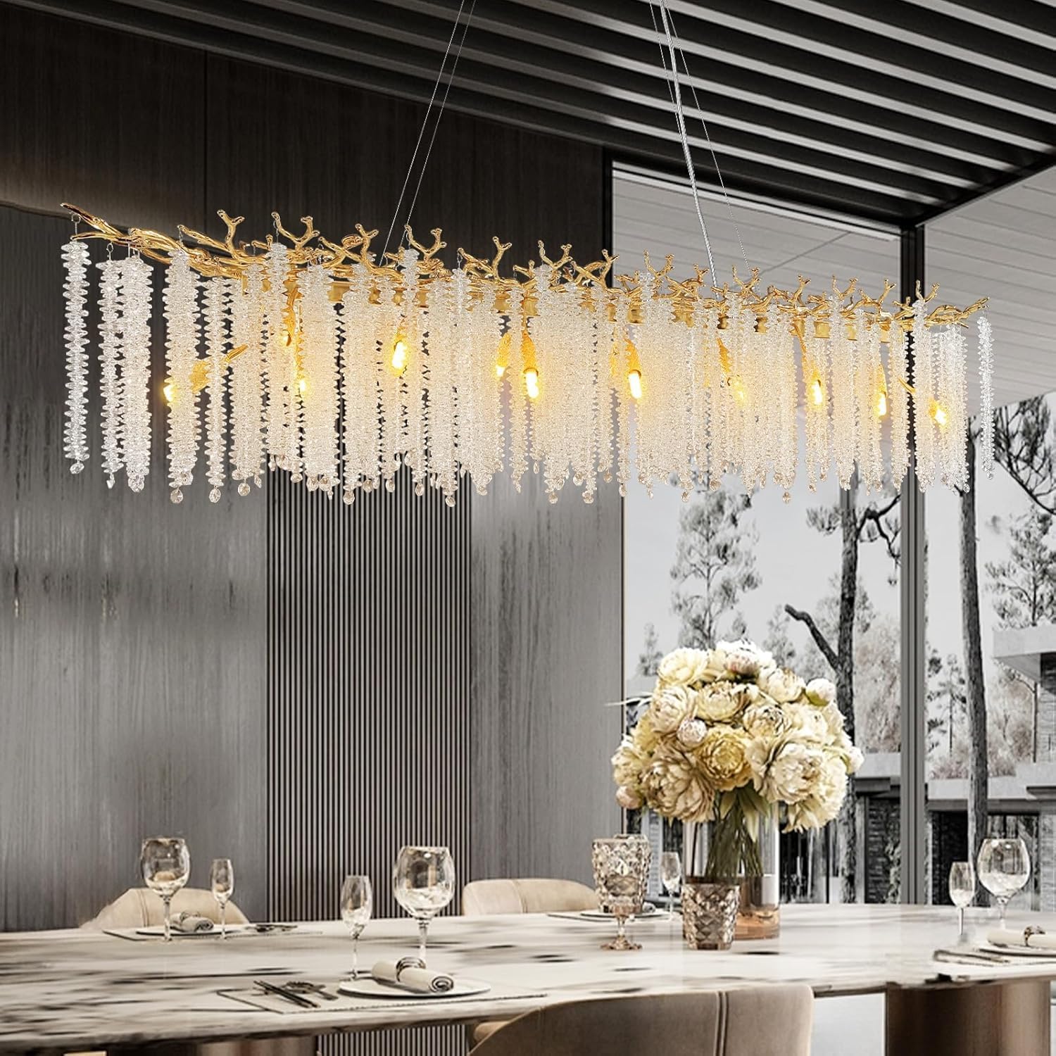 Gold Tree Branch Crystal Chandelier 47.2" Rectangular - GoldRectangle - 47.2"Blushlighting