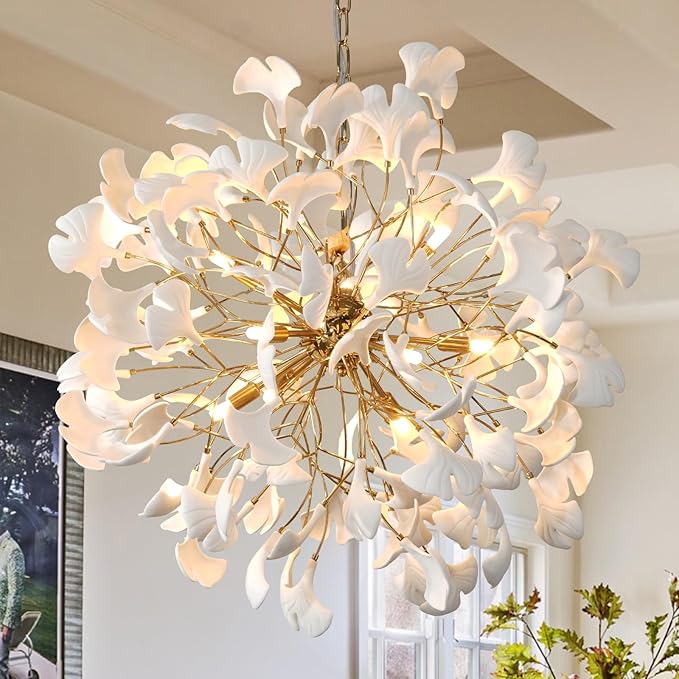 Gold Tree Branches 31" Sputnik Ginkgo Leaf Ceiling Chandelier - Pendant - 31.5inBlushlighting