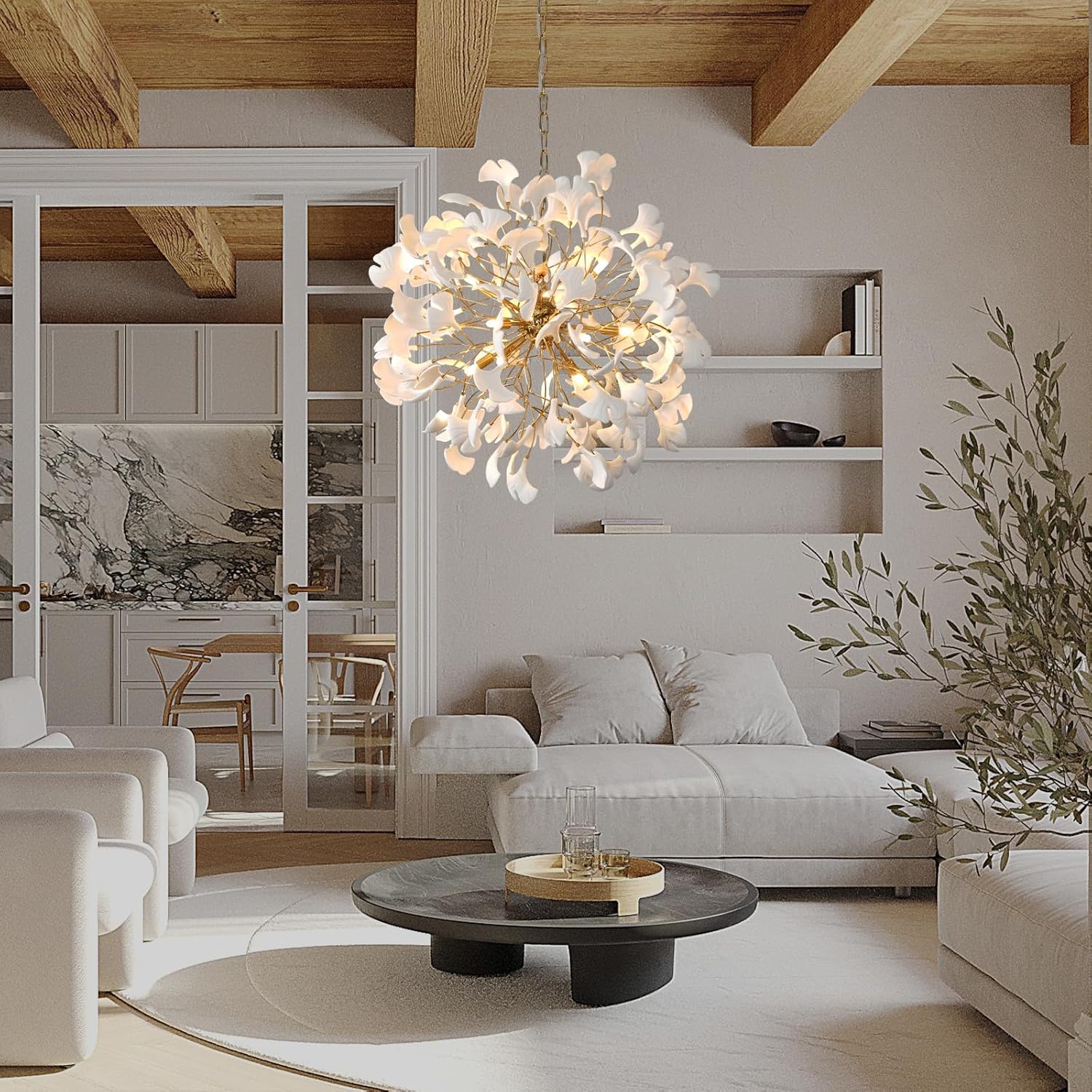 Gold Tree Branches 31" Sputnik Ginkgo Leaf Ceiling Chandelier - Pendant - 31.5inBlushlighting