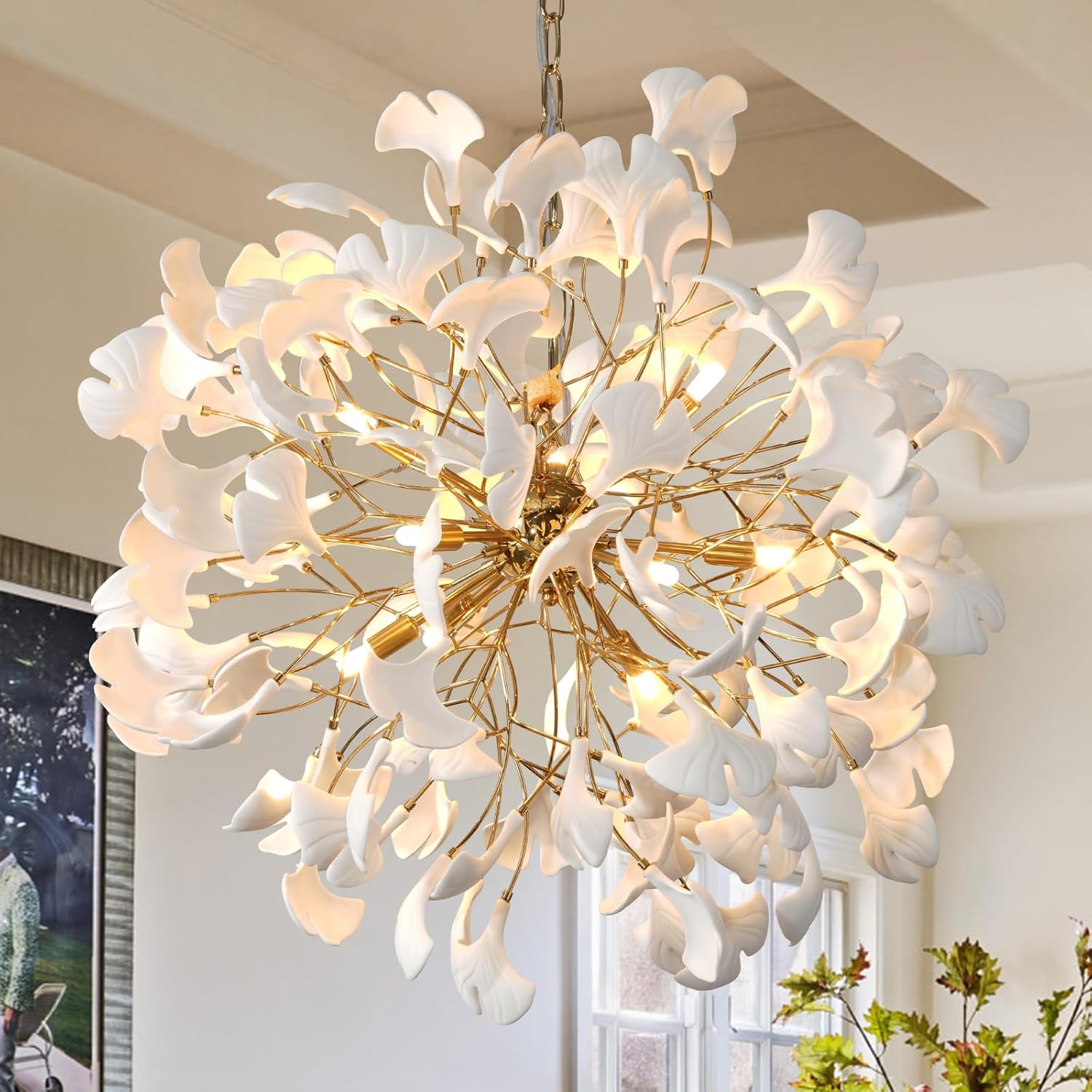 Gold Tree Branches 31" Sputnik Ginkgo Leaf Ceiling Chandelier - Pendant - 31.5inBlushlighting