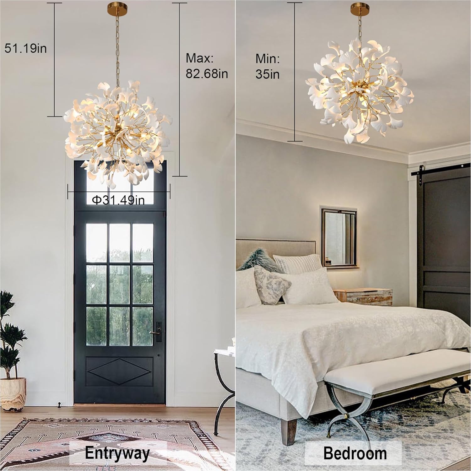 Gold Tree Branches 31" Sputnik Ginkgo Leaf Ceiling Chandelier