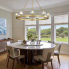 Gold Wagon Wheel Chandelier – 36" 9-Light Crystal Fixture for Modern Homes