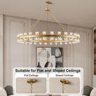 Gold Wagon Wheel Chandelier 60" Crystal Shade, 60 Lights, Farmhouse