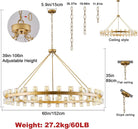 Gold Wagon Wheel Chandelier 60" Crystal Shade, 60 Lights, Farmhouse