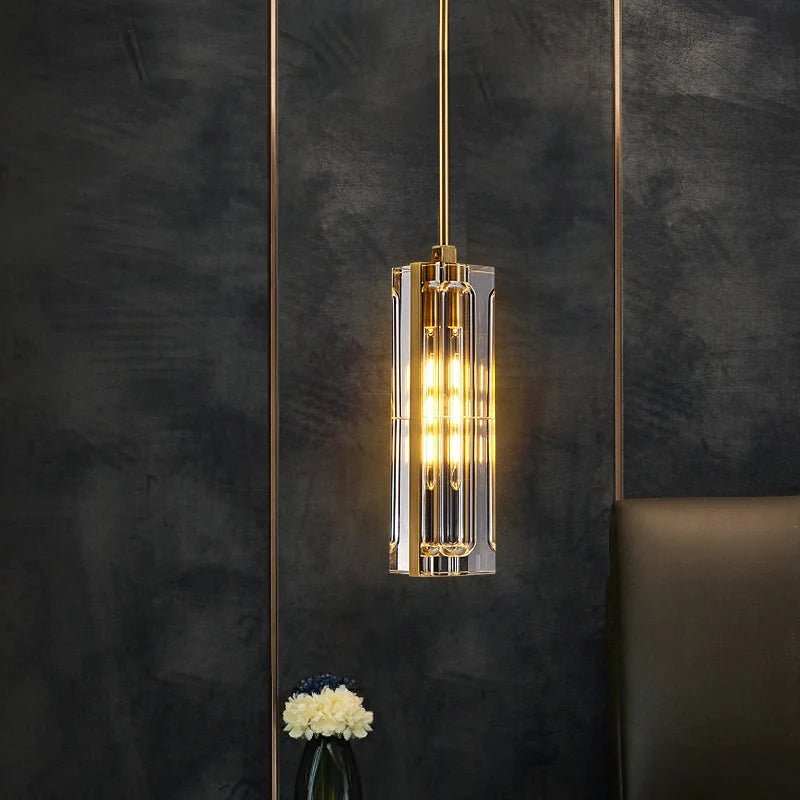 Golden Rectangular Crystal Pendant Lighting - W2.8" X H12"Blushlighting