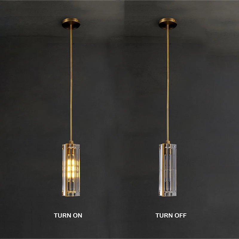 Golden Rectangular Crystal Pendant Lighting - W2.8" X H12"Blushlighting