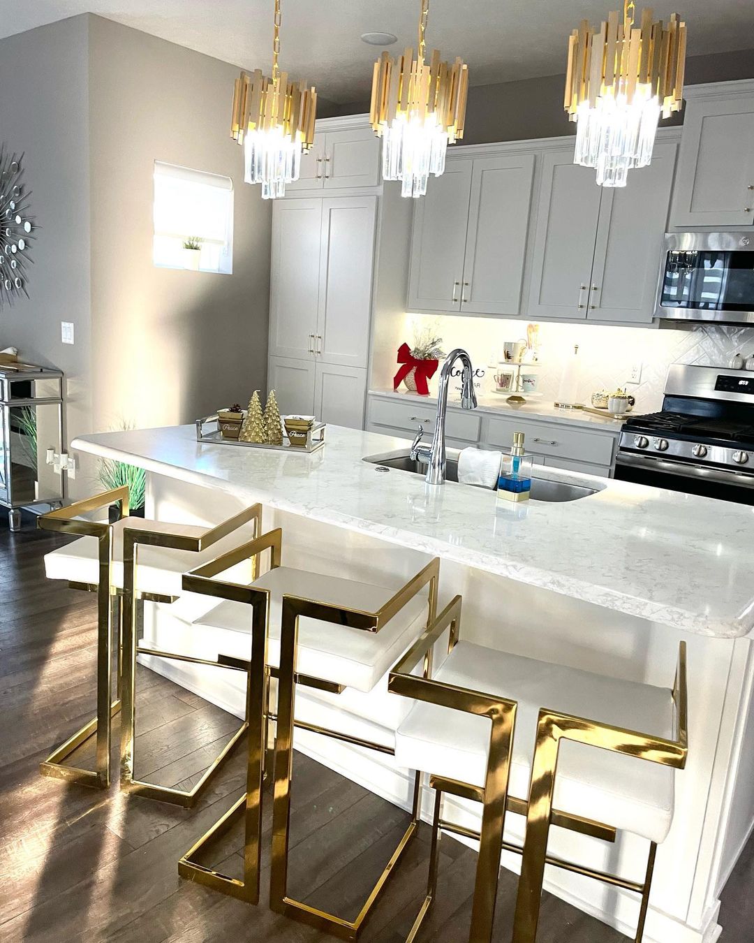 Gold/Silver Round Modern Tiered Metal Crystal Chandelier - Round/Pendant/ 2 Layers D11.8"*H13"/3 LightsGoldWarm LightBlushlighting