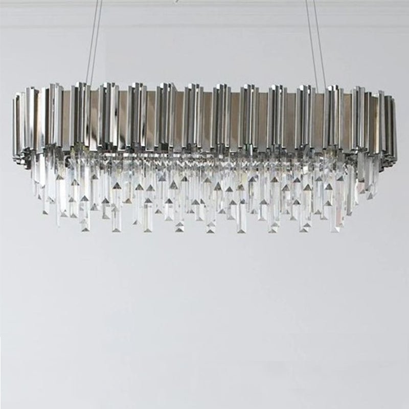 Gold/Silver Round Modern Tiered Metal Crystal Chandelier - Rectangle: L35.5" *W11.8" *H13.8"/7 LightsSilverWarm LightBlushlighting