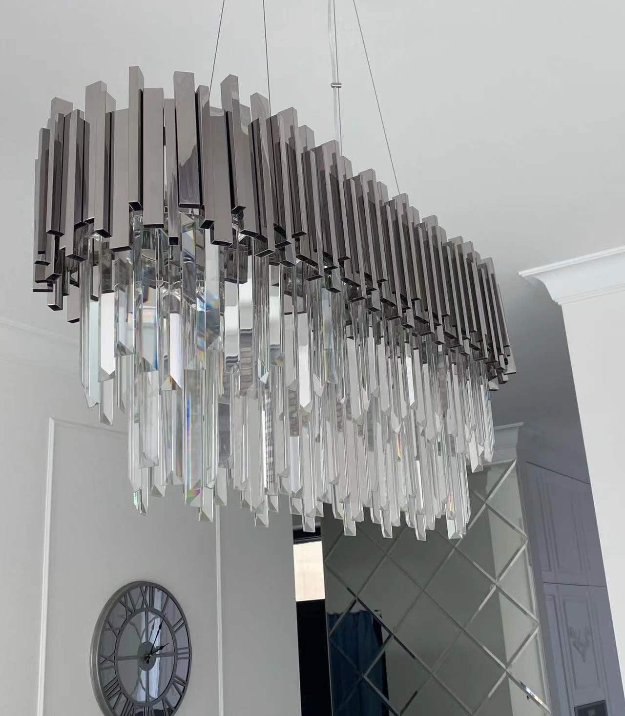 Gold/Silver Round Modern Tiered Metal Crystal Chandelier - Rectangle: L35.5" *W11.8" *H13.8"/7 LightsSilverWarm LightBlushlighting