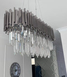 Gold/Silver Round Modern Tiered Metal Crystal Chandelier - Rectangle: L35.5" *W11.8" *H13.8"/7 LightsSilverWarm LightBlushlighting
