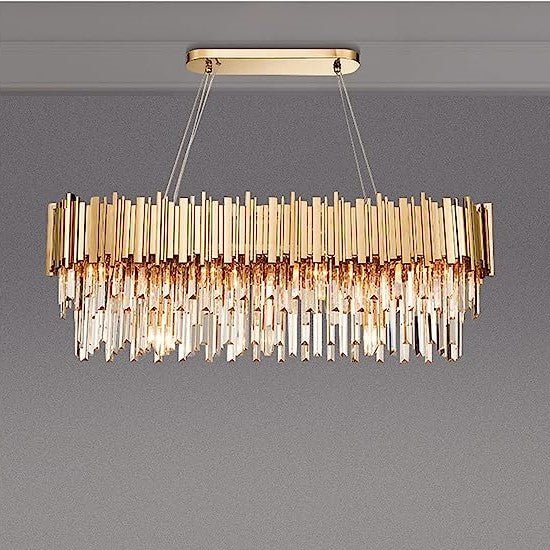 Gold/Silver Round Modern Tiered Metal Crystal Chandelier - Rectangle: L35.5" *W11.8" *H13.8"/7 LightsSilverWarm LightBlushlighting