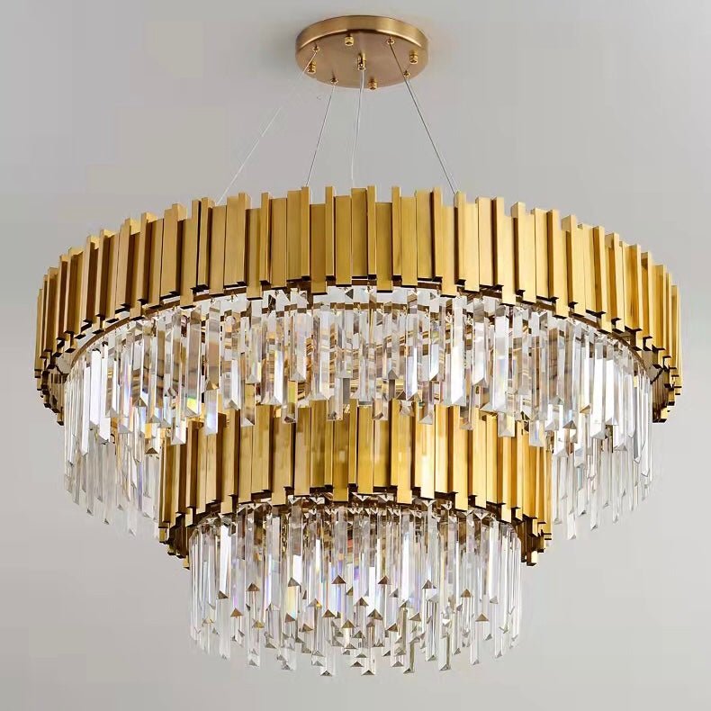 Gold/Silver Round Modern Tiered Metal Crystal Chandelier - Round: 2 Layers D31.5"*H21.6"/15 LightsGoldWhite LightBlushlighting