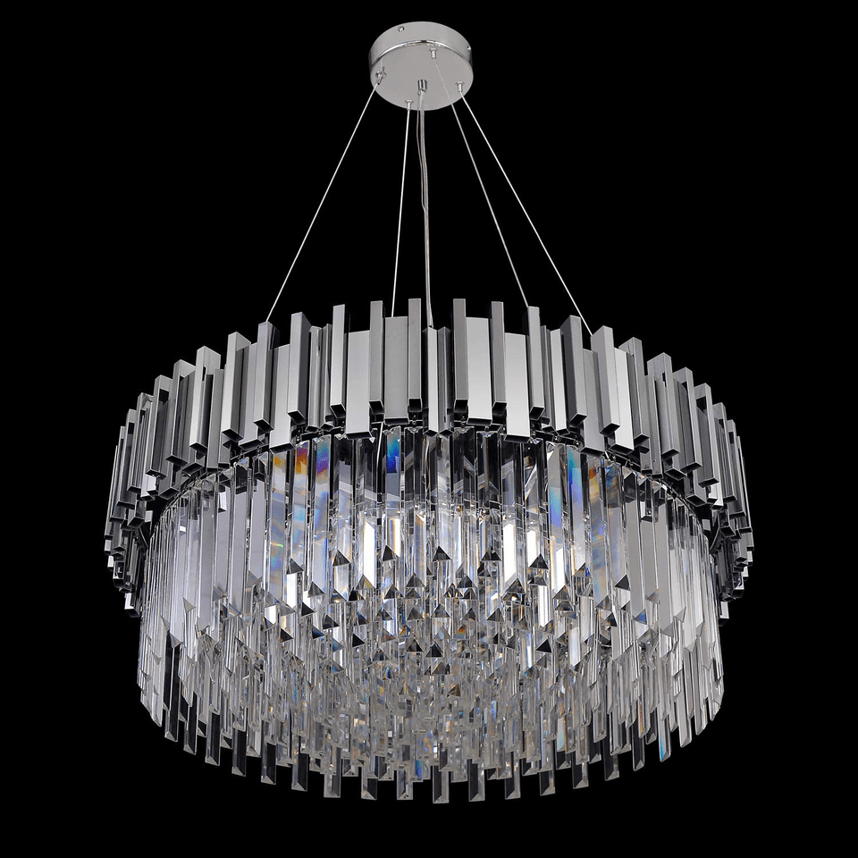 Gold/Silver Round Modern Tiered Metal Crystal Chandelier - Round: 1 Layer D23.6"*H13.8"/9 Lights/27kgSilverWhite LightBlushlighting