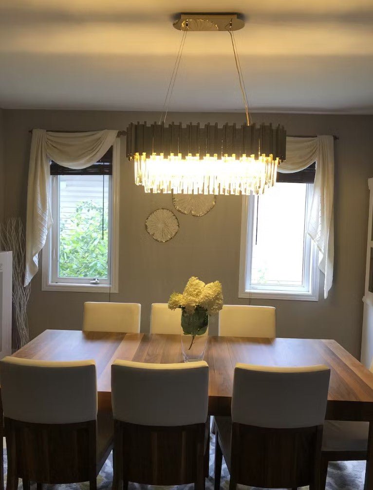 Gold/Silver Round Modern Tiered Metal Crystal Chandelier - Rectangle: L35.5" *W11.8" *H13.8"/7 LightsSilverWarm LightBlushlighting