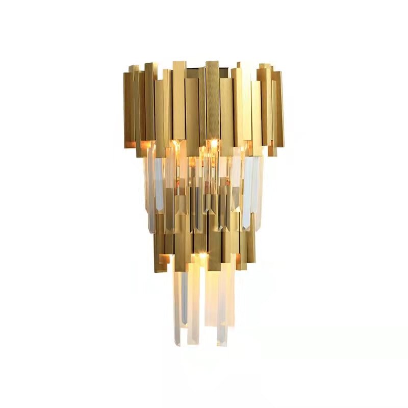 Gold/Silver Round Modern Tiered Metal Crystal Chandelier - 2 Layers Wall Light: D10.6"*H21.3"GoldWarm LightBlushlighting