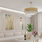 Gold/Silver Round Modern Tiered Metal Crystal Chandelier - Round: 1 Layer D23.6"*H13.8"/9 Lights/27kgGoldWhite LightBlushlighting