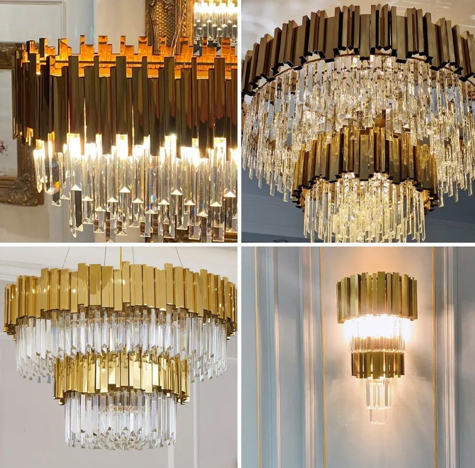 Gold/Silver Round Modern Tiered Metal Crystal Chandelier - 2 Layers Wall Light: D10.6"*H21.3"GoldWarm LightBlushlighting