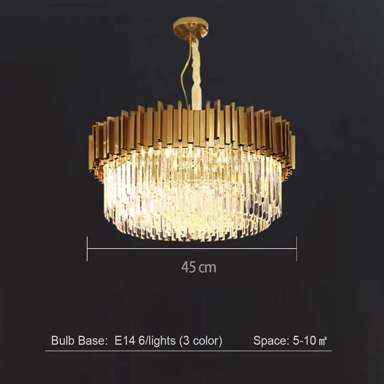 Gold/Silver Round Modern Tiered Metal Crystal Chandelier - Round: 1 Layer D15.7"*H11.8"/4 LightsGoldWarm LightBlushlighting