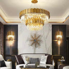Gold/Silver Round Modern Tiered Metal Crystal Chandelier - Round: 1 Layer D23.6"*H13.8"/9 Lights/27kgSilverWarm LightBlushlighting