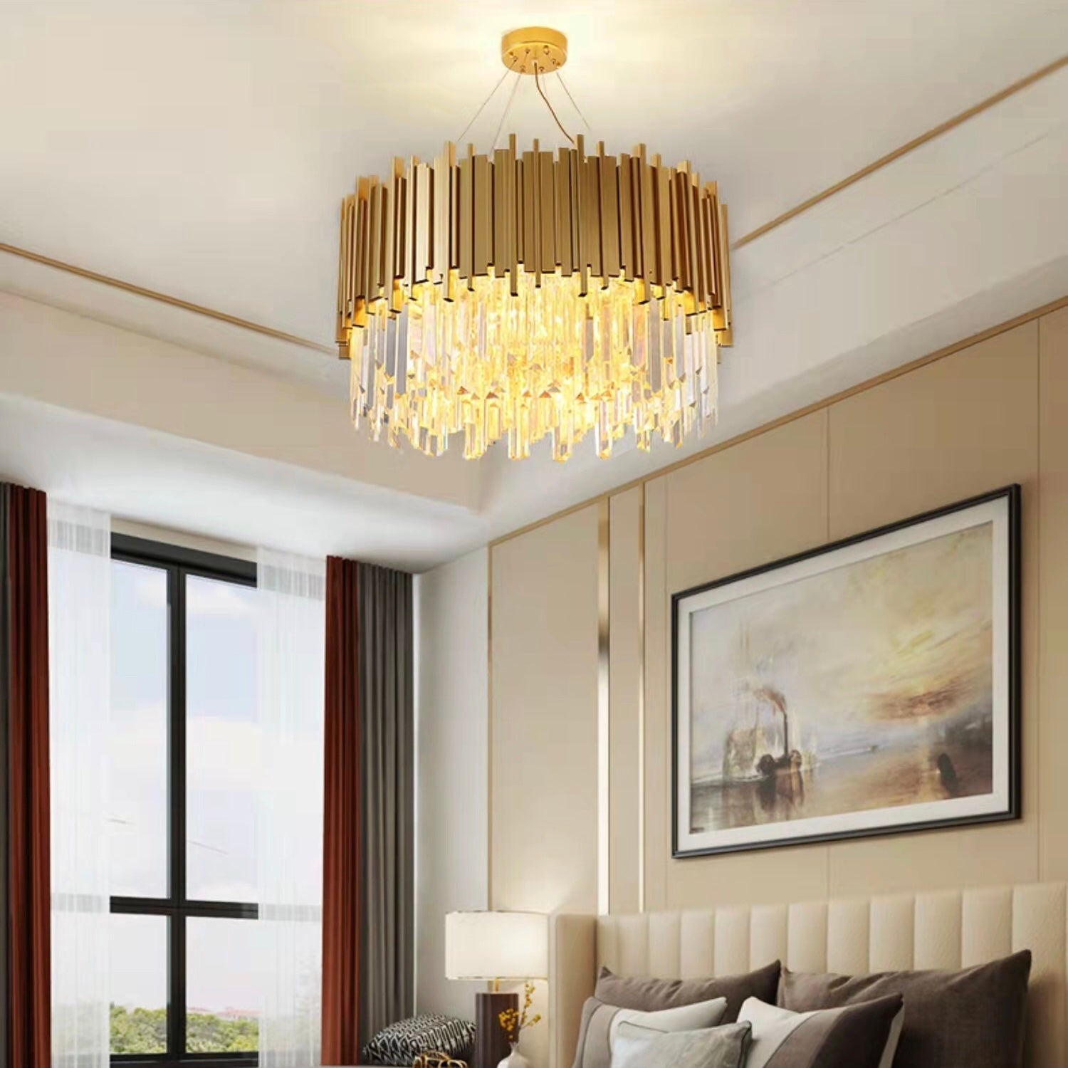 Gold/Silver Round Modern Tiered Metal Crystal Chandelier - Round: 1 Layer D17.7"*H11.8"/6 LightsGoldWarm LightBlushlighting