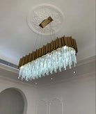 Gold/Silver Round Modern Tiered Metal Crystal Chandelier - Rectangle: L59.1“*W11.8”*H13”8"/26 LightsGoldWarm LightBlushlighting